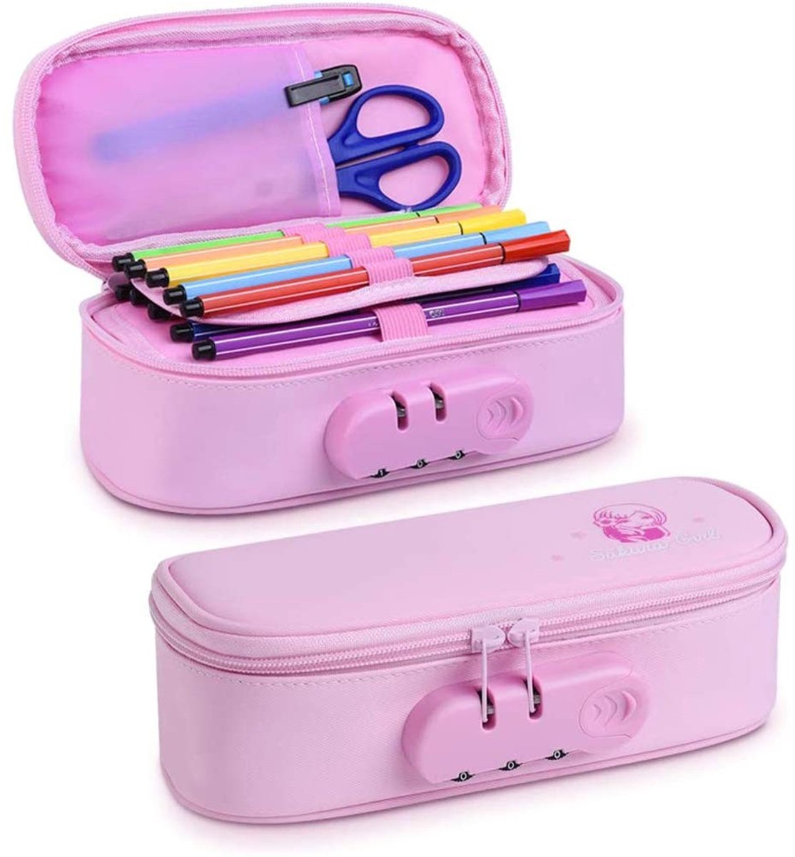 Dailygoods- Potloodetui Grote Capaciteit - 4-Laags Compartimenten - Draagbare Tas - Kantoor/School - Voor Tieners/Volwassenen - Canvas Materiaal - Pennentas