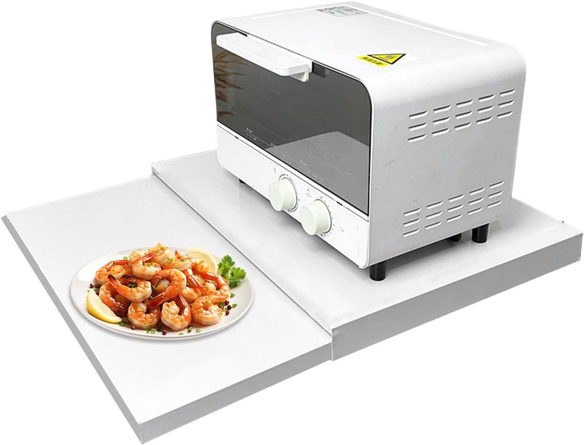 Microgolfoven Stand - Oven Organizer - Keuken Opbergen - Uitschuifbare Lagen - 47x36x4 cm - Wit