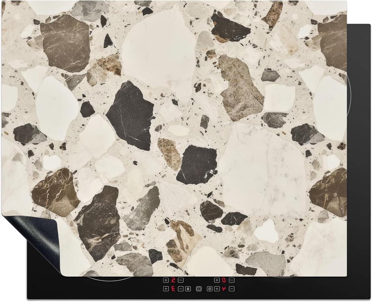 Inductie Beschermer - Kookplaat Mat - Extra Werkruimte - Unieke Fotoprint - 65x52 cm - Terrazzo