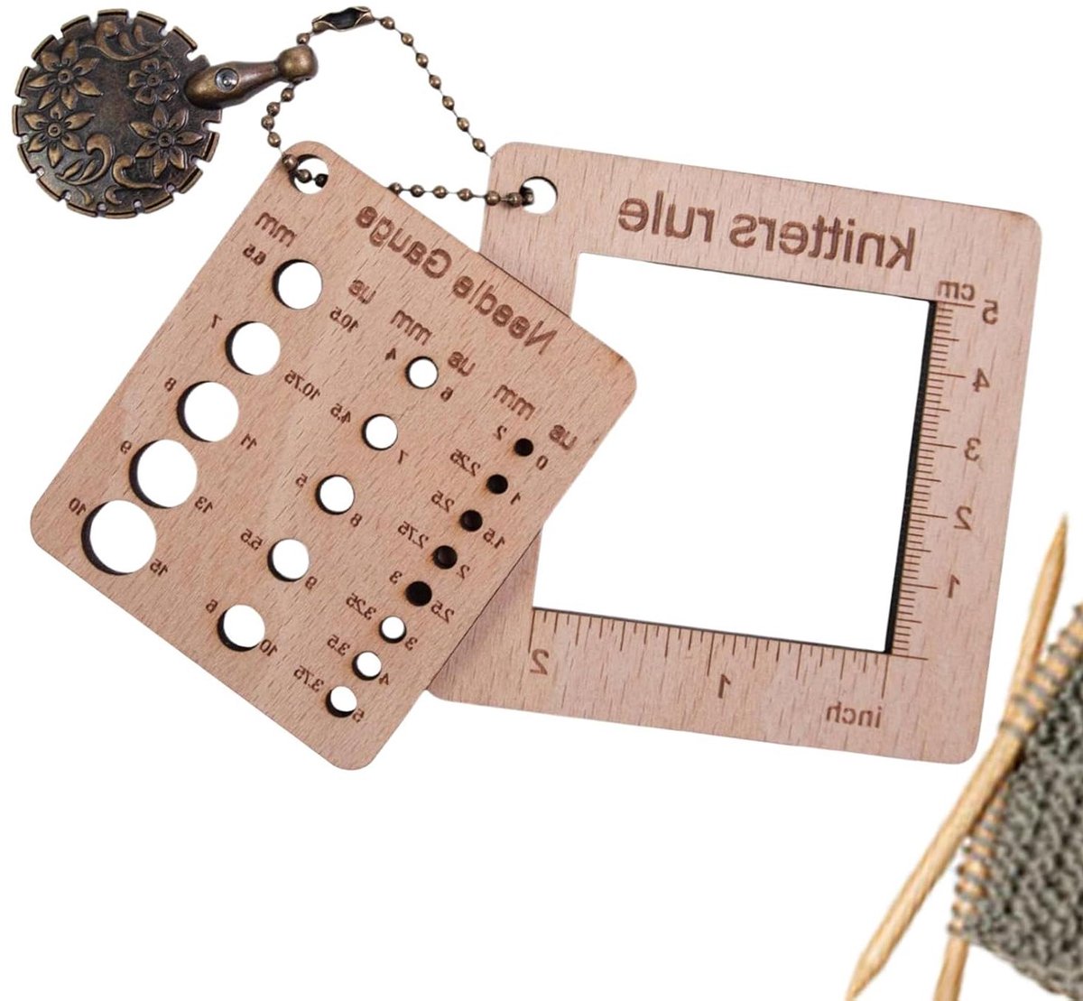 Brei liniaal - Meetgereedschap - Nauwkeurig handwerk - Inclusief draadsnijder - 8 x 8 cm - Houtkleur