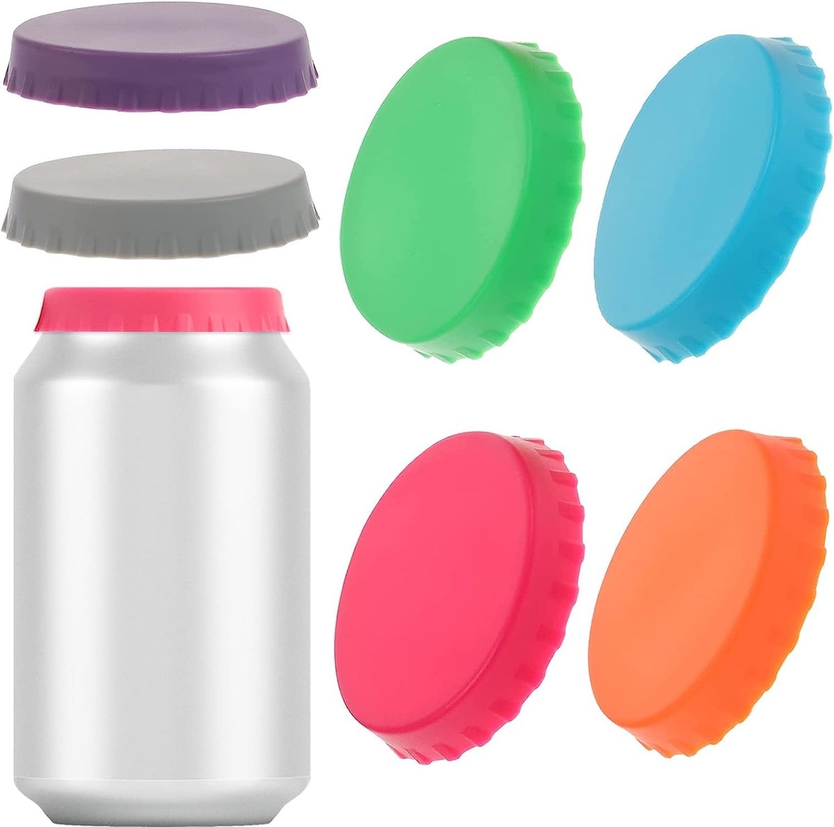 Dailygoods- Drankblikjes Set van 6 - Siliconen Deksel - Herbruikbaar - Voedselveilig - Vaatwasserbestendig - Diverse Kleuren - Blikjesdeksel