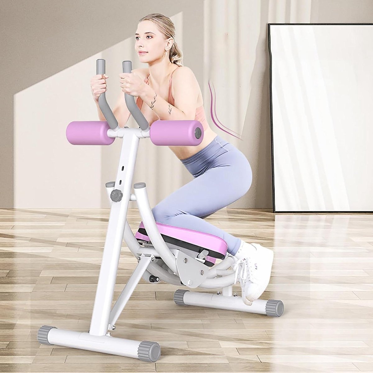 Buikspier Trainer - Ab Machine - Krachttraining Thuis - Intelligent Display - Tot 150 kg - Roze