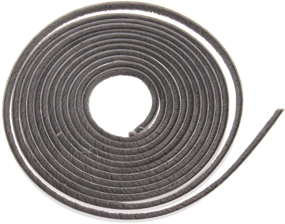 Dailygoods- Weerstrip 5 m - Tochtstopper - Borstelstrip - Dichting - Grijs - Afmeting 6 x 6 mm - Tochtstrip