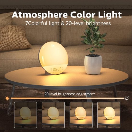 Wekker met Zonsopgang - Wake Up Light Nachtlampje - Rustig Wakker Worden - 15 Kleuren en 8 Natuurgeluiden — afbeelding 3