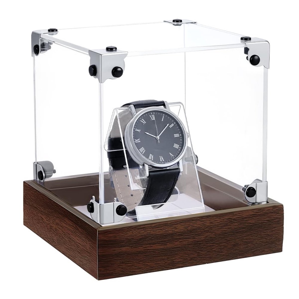 Dailygoods- Horlogedoos met houten sokkel - Acryl - Sieradendisplay - Armbandhouder - 11,8 x 11,8 x 13,1 cm - Voor heren/dames - Sieradendoos