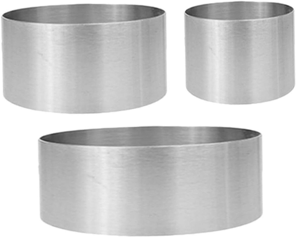 Ronde Bakringen - Taartvormen Set - Desserts Maken - Set van 3 - 6 8 10 cm - Zilver