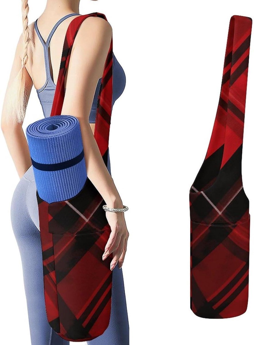 Rode en zwarte geruite yogamat tas stijlvolle lichtgewicht yogatas veelzijdig met riemen opbergzakken Yoga Tote Yogas Mat Carrier past op de meeste maten matten