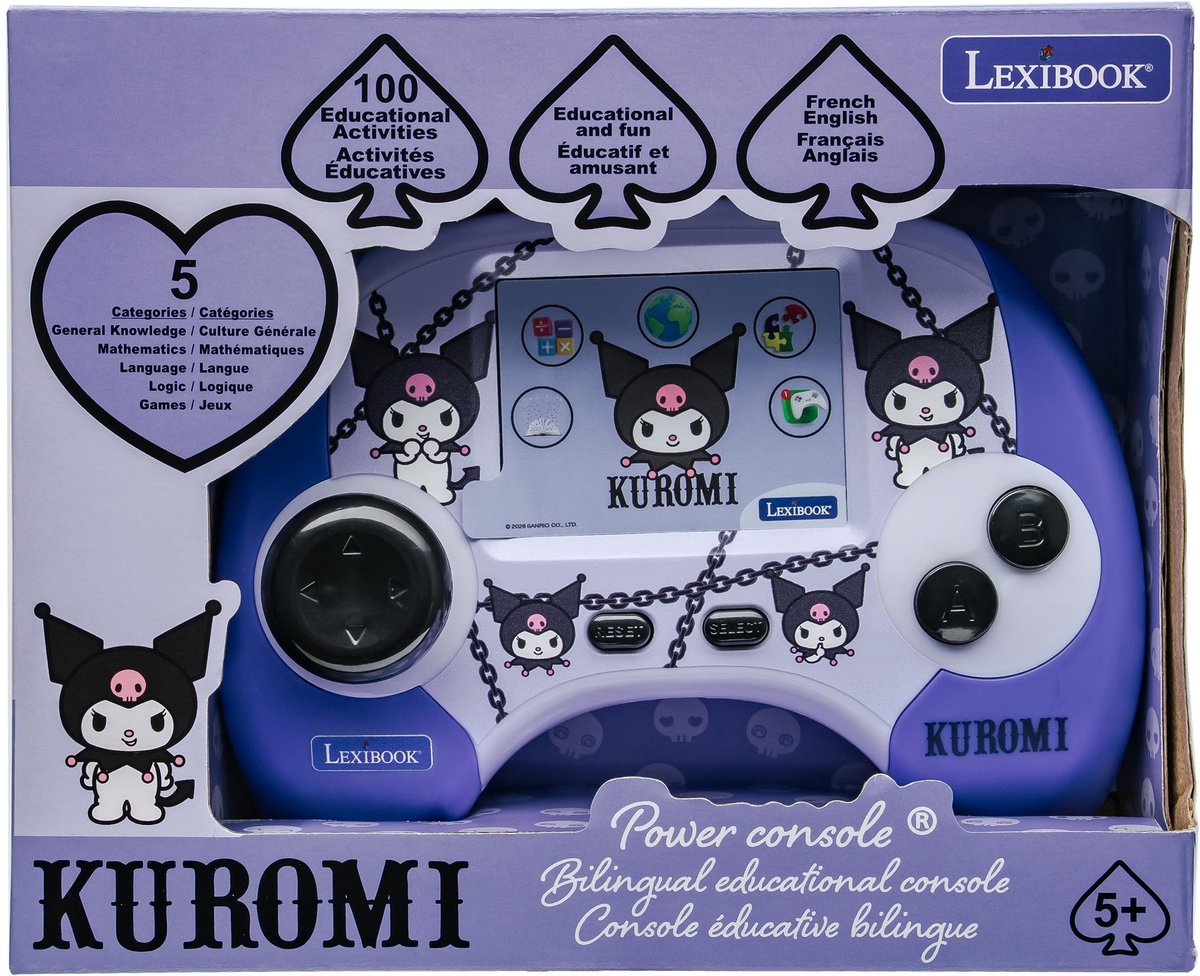 stroom Console® Kuromi educatieve draagbare tweetalige pratende console met 100 activiteiten en 2,8" kleuren LCD-scherm in het Frans en Engels