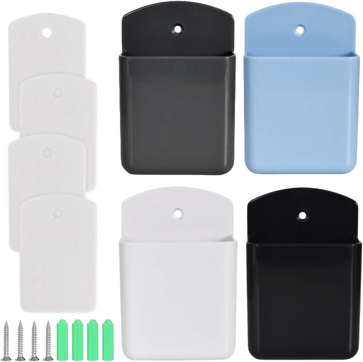 Multi-Function Remote Control Holder - 4 Pack Opbergdoos voor TV, Airconditioning en Kantooraccessoires in Zwart, Wit, Blauw en Grijs