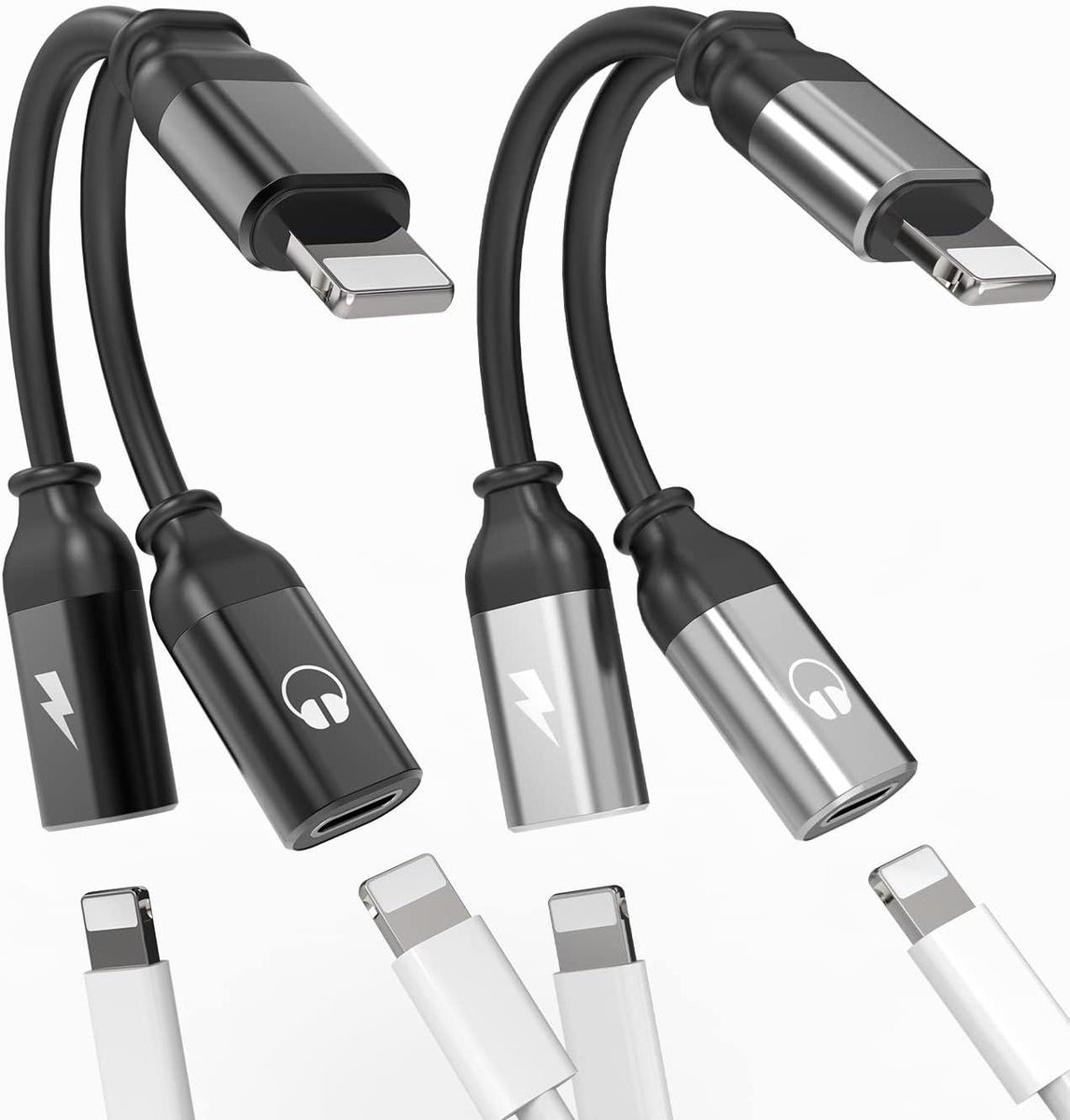 Audio Adapter - Oplader Dongle - Muziek Luisteren - 2-in-1 Functionaliteit - 2 Poorten - Wit