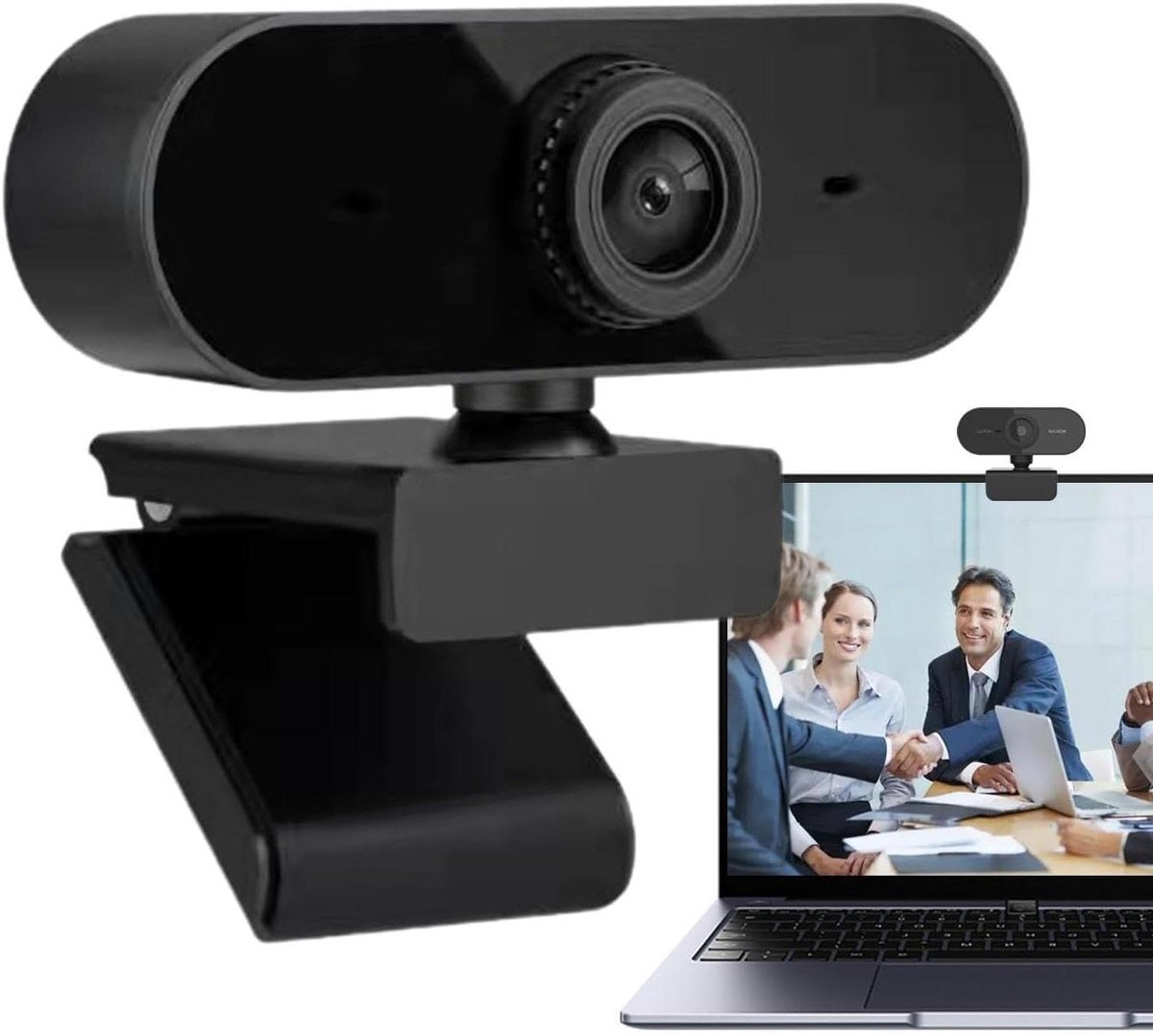USB PC Webcam - Computercamera Laptopcamera - Videogesprekken - 360° Roterend - 720P HD - Zwart