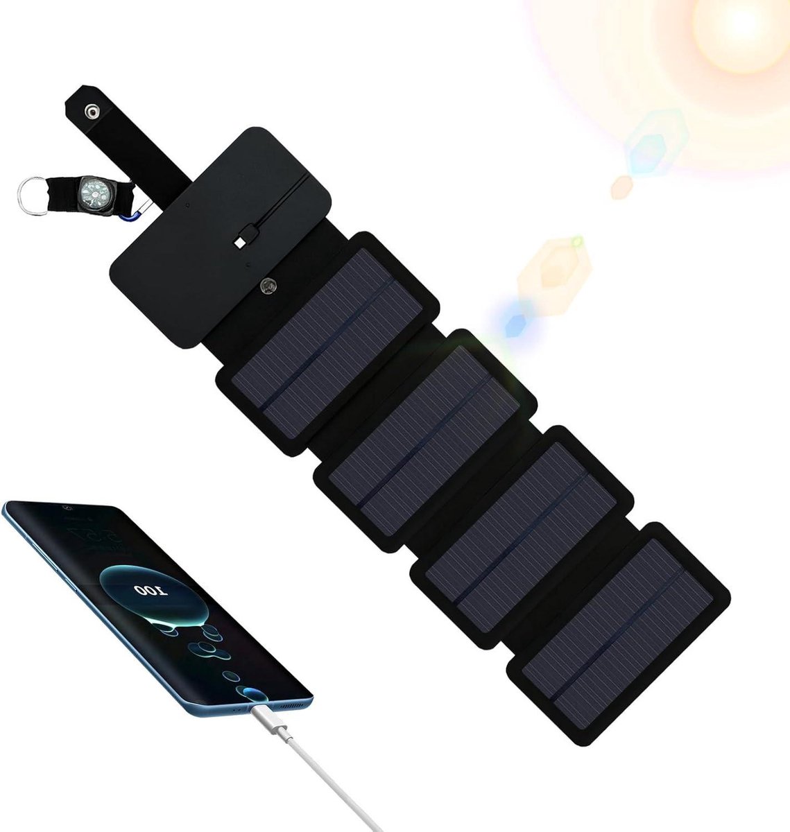 Draagbare Oplader Zonne-energie - Zonneoplader Outdoor - Energievoorziening Onderweg - Opvouwbaar Waterdicht - 4 Zonnepanelen - Zwart