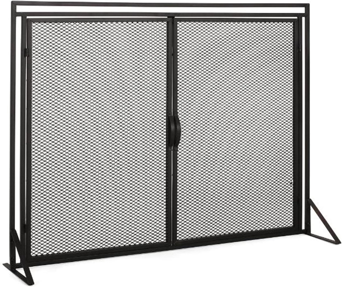 Open Haard Scherm - Vlammenscherm Kachel - Veilig Stoken - Handgemaakt Ijzer - 100x78cm - Zwart