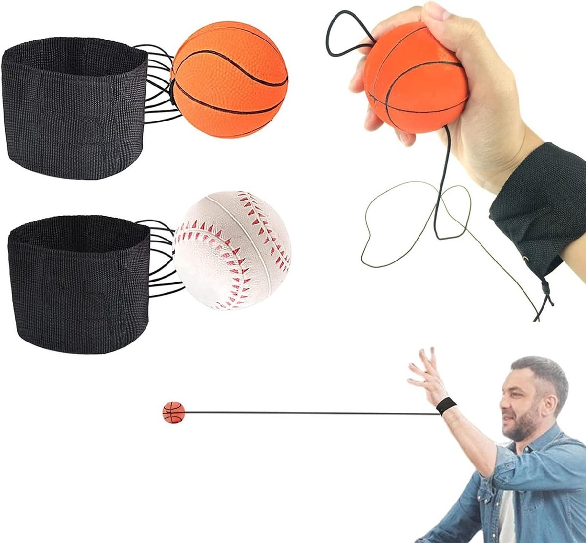 2-delige Herstelbal Set voor Pols- en Vingertraining – Elastische Terugkaatsbal voor Hand- en Polsoefeningen – Verbeter Grip en Kracht