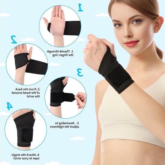 Ademend Polsbandage voor Sport en Verstuikingen, Geschikt voor Links en Rechts, Ondersteuning voor Pezen en Gewrichten — afbeelding 2