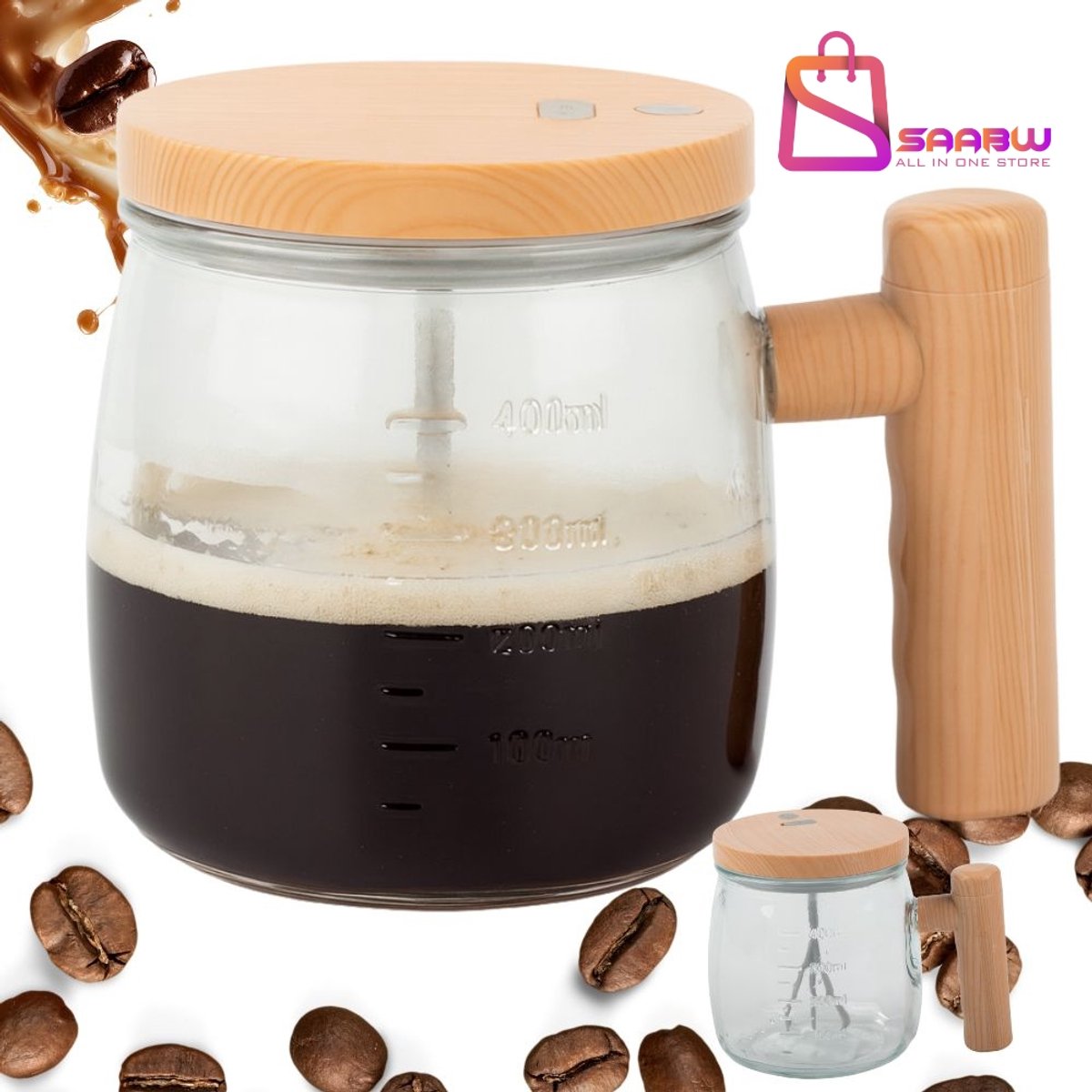 Zelfroerende Mok Elektrisch 400ML - Glazen Koffiemok met Automatische Mixer - USB Oplaadbaar - Voor Koffie Thee Cappuccino - koffiemokken met oor - koffie mokken - 73804
