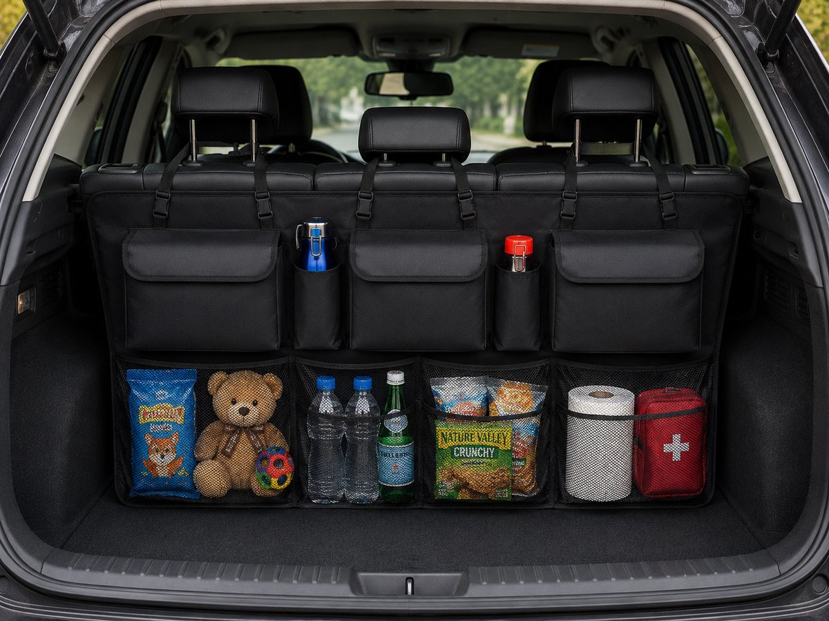 MONTKIARA Auto Organizer Kofferbak 90x46x26 cm - Opvouwbare Kofferbaktas met 8 Vakken - Waterdichte Opbergbox voor Auto, SUV en Bestelwagen - Multifunctioneel - Zwart