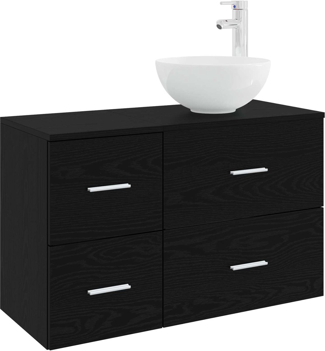 vidaXL - Badkamermeubel - Set - 2 - st - Zwart - eiken - Bewerkt - hout