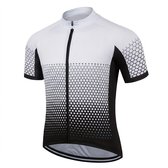 Wit zwart sport wielren shirt heren korte mouw fiets jersey met rits ademend sneldrogend vochtafvoerend stretch MTB fietsshirt wielrennen racefiets maat XL