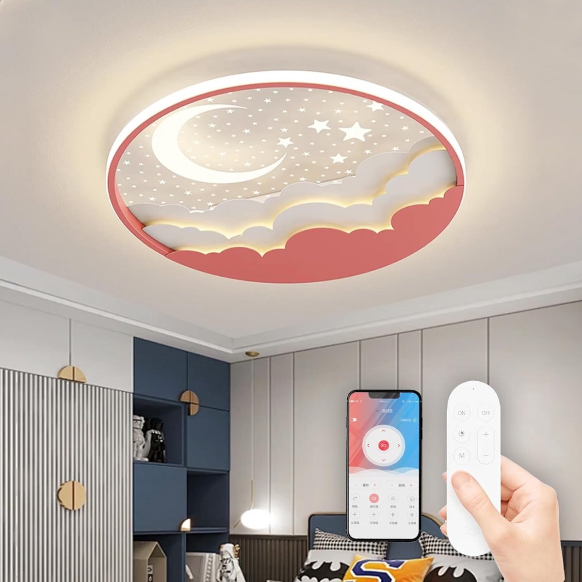 HEZIVO® Plafondlamp Kinderkamer - Plafonlicht Meisjes Kamer - Met Afstandsbediening - Dimbaar - Roze