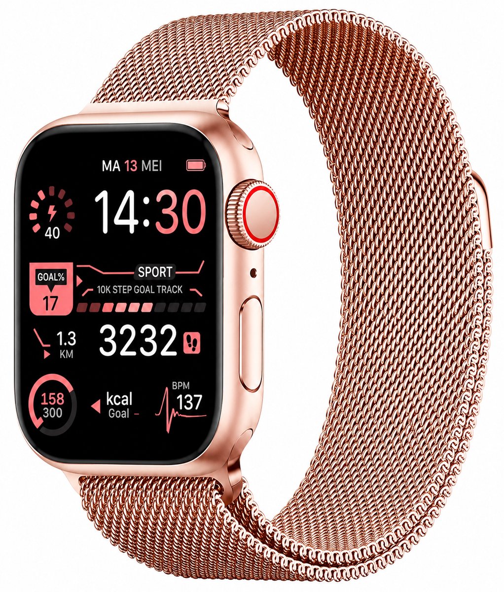 Bol.com Royal Supplies RF-93 Smartwatch - Smartwatch Heren - Smartwatch Dames- Belfunctie- HD Touchscreen - Horloge - Stappentel... aanbieding