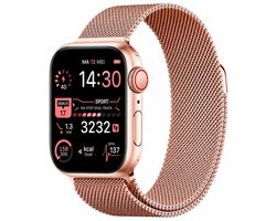 Royal Supplies RF-93 Smartwatch - Smartwatch Heren - Smartwatch Dames- Belfunctie- HD Touchscreen - Horloge - Stappenteller - Bloeddrukmeter - Saturatiemeter - IOS & Android -Screenprotector- Rose goud staal
