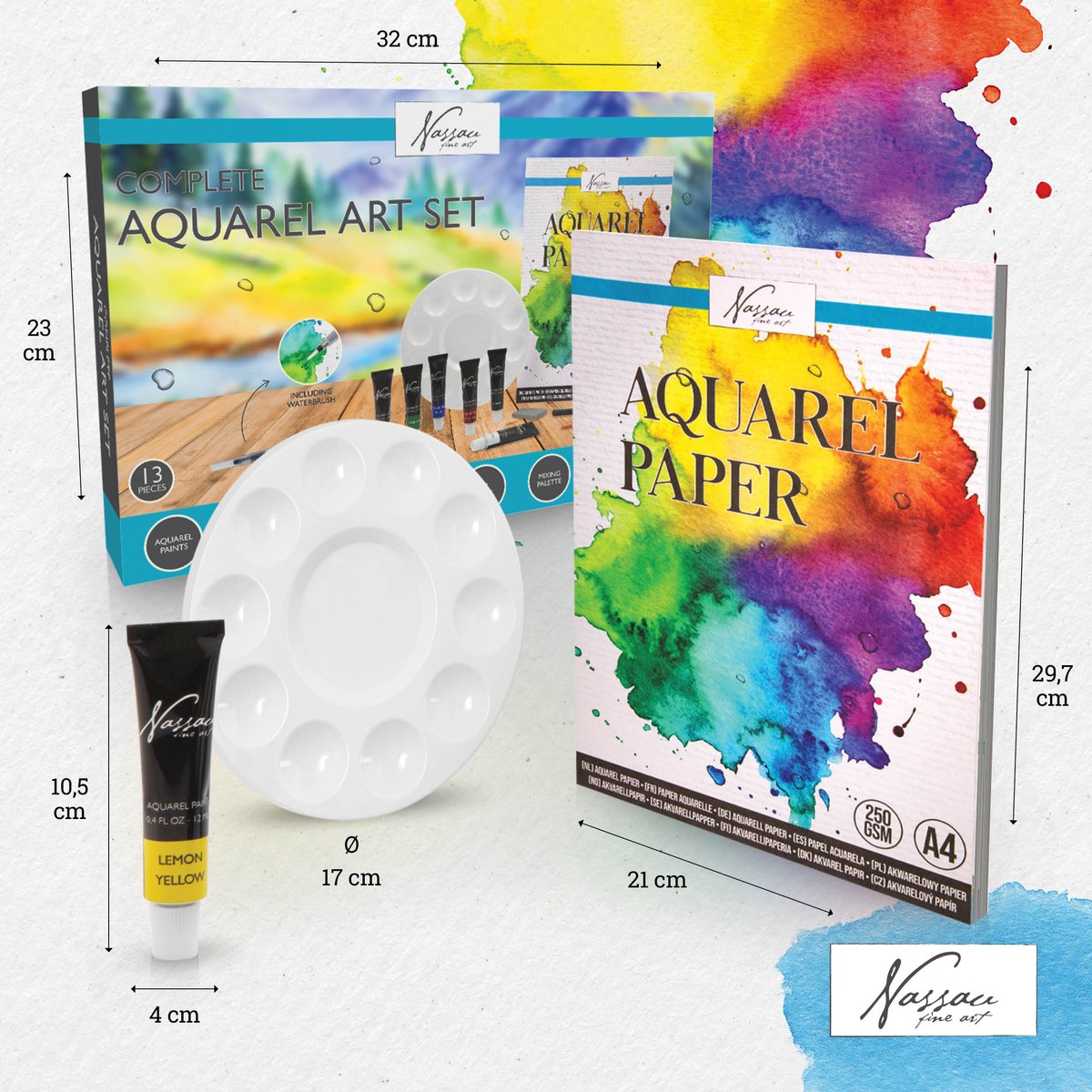 Aquarel Set 13pcs - Hobbyverf - Aquarelverf - Aquarelpapier Blok A4 - Aquarelverf Tubes - Aquarel Penselen - Hobbyverf - HB Potlood - Waterbrush - Schilderpalet — afbeelding 3
