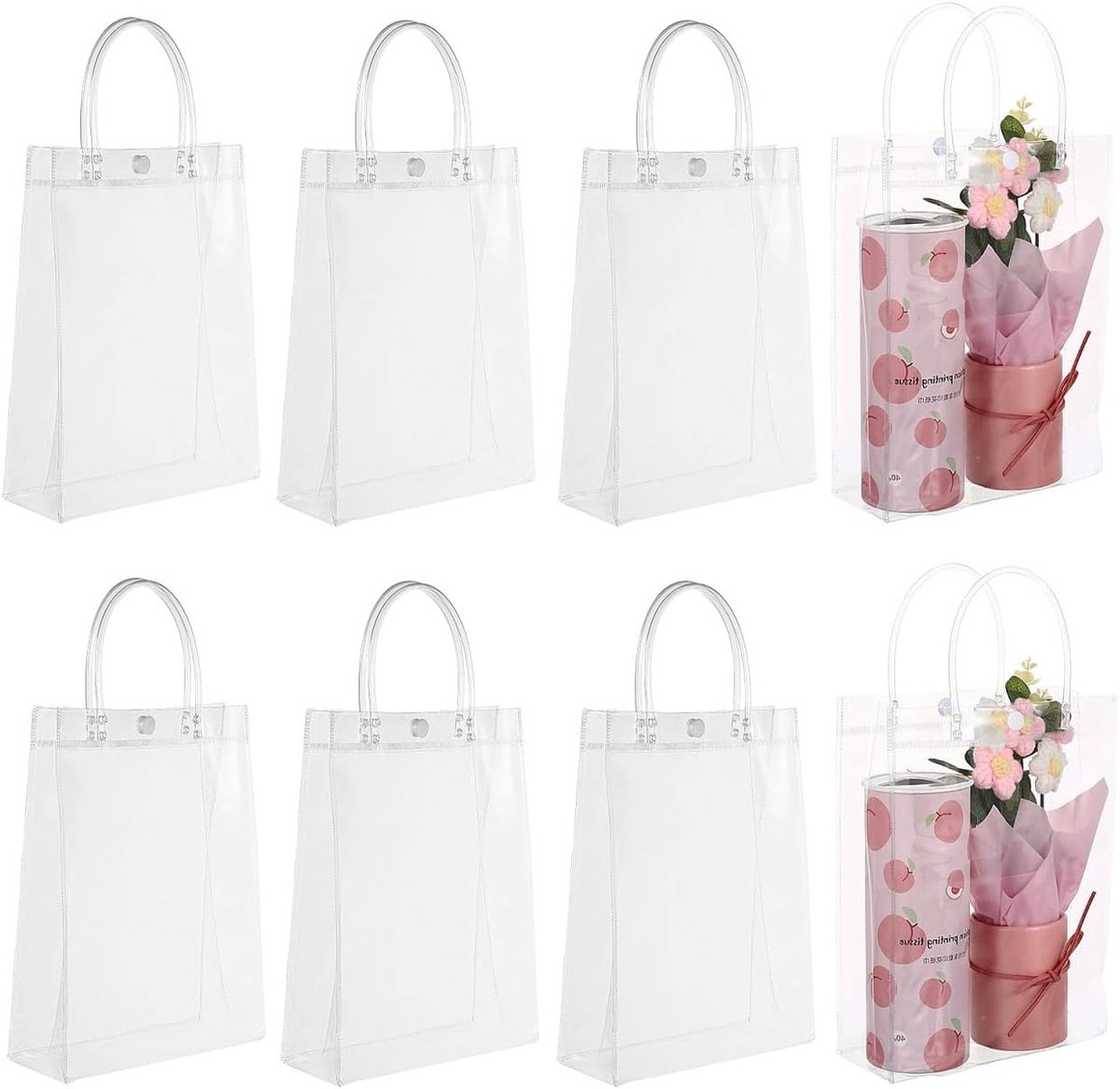 8 Stuks Doorzichtige Tassen met Handvatten - Herbruikbare Goodiebags voor Feesten, Bruiloften en Verjaardagen