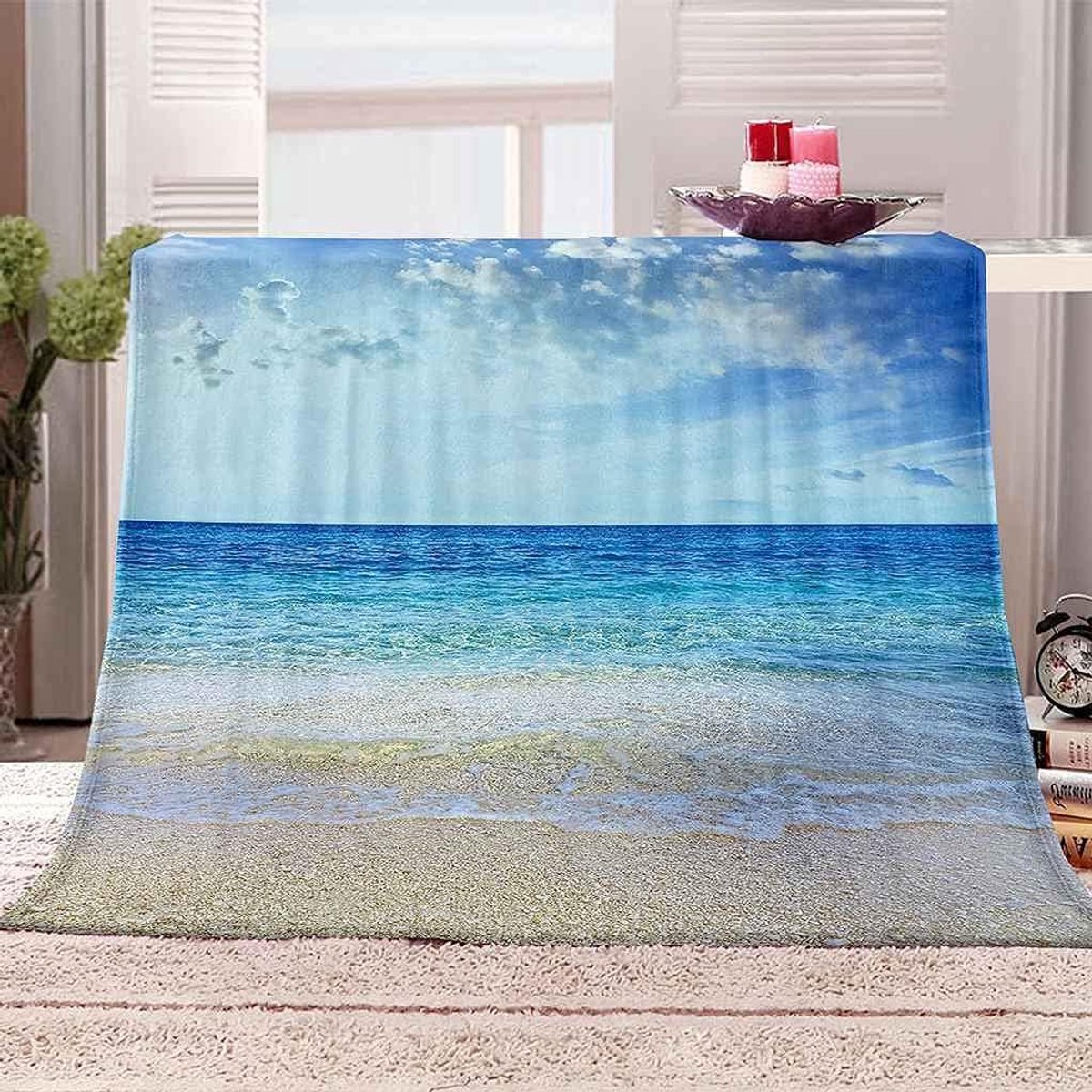 Fleece Deken - Gedrukte Deken Pluche - Gezelligheid Thuis - 3D Zeegezicht Print - 180x220cm - Blauw