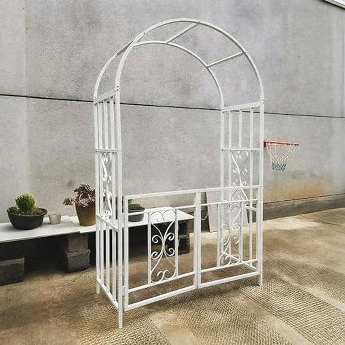 Rozenboog Pergola - Tuinprieel Klimplanten - Tuin Decoratie - Met Poort - 210 cm - Zwart Wit