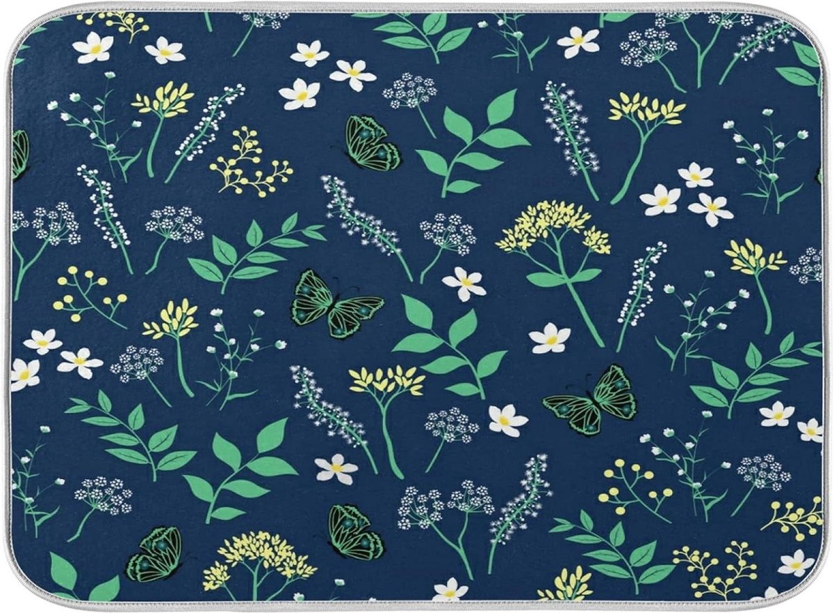 Drogen Matten - Droogmat Keuken - Flessen Drogen - Absorberend - 40x45 cm - Bloemen Print