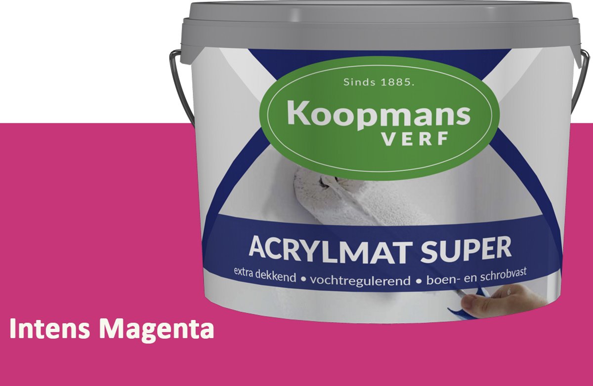 Koopmans Acrylmat Super Matte Muurverf – Professionele Binnenmuurverf en Buitenmuurverf – Reukarm en Afwasbaar – Intens Magenta – 1 liter