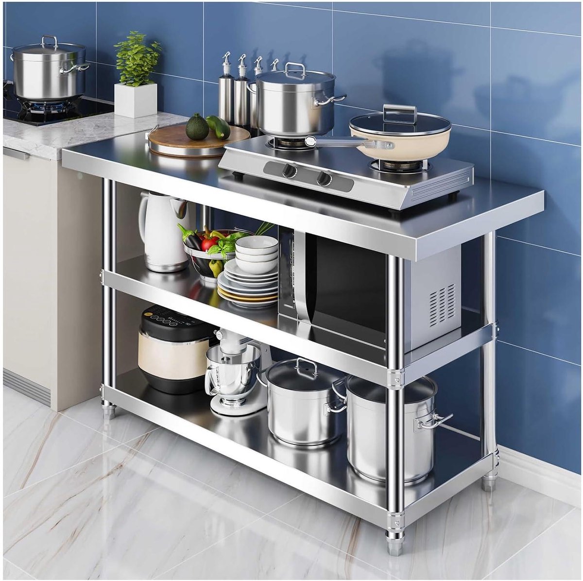 Werktafel Roestvrijstaal - Keukentafel Werkblad - Keuken Organiseren - Opklapbaar Ontwerp - 40x40x80cm - Zilver