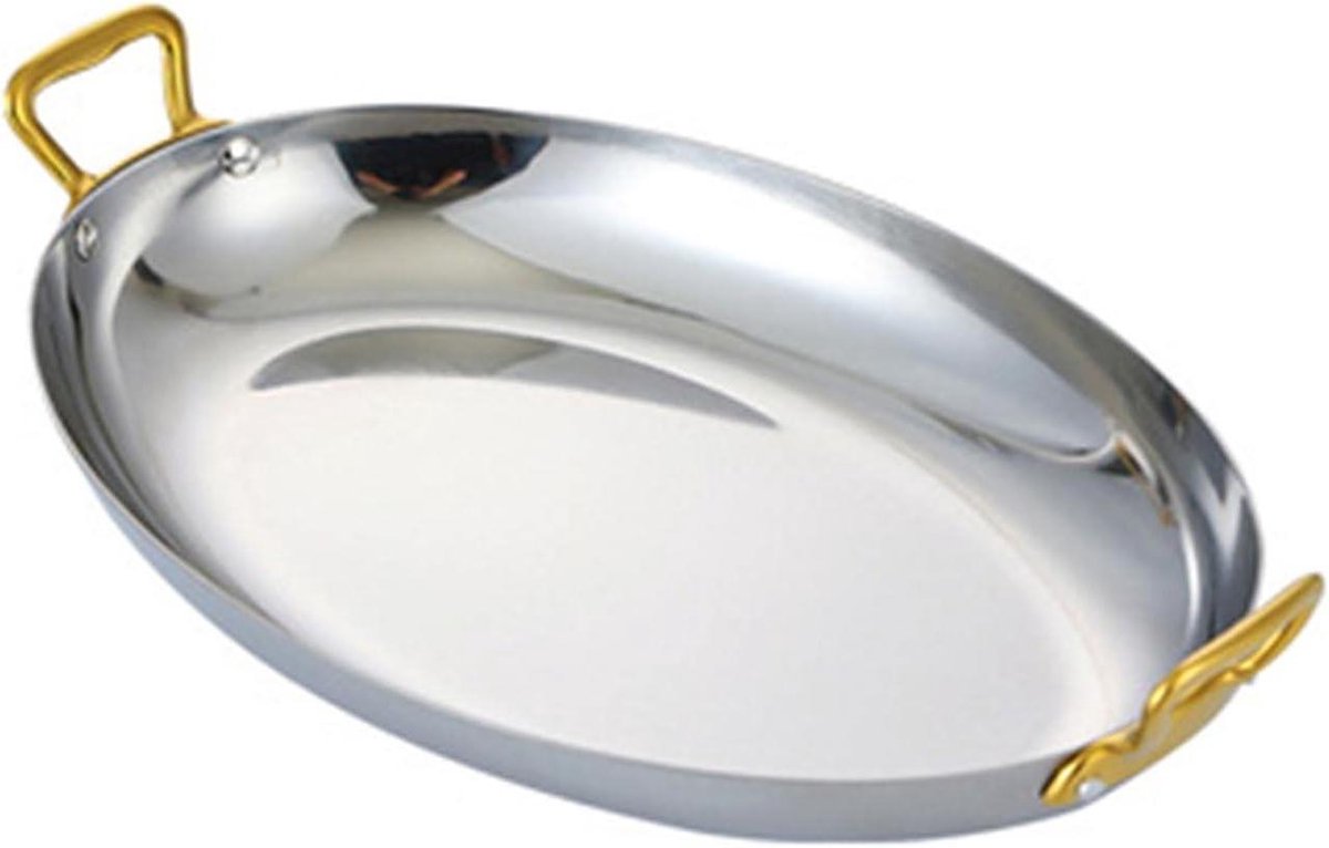 Paella Pan - Ovale Kookplaat - Zeevruchten Serveren - Dubbele Handgrepen - 36 cm - Zilver