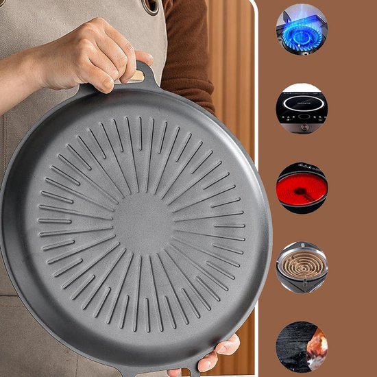 Grillpan - Ronde koekenpan Ovenpan - Buiten koken - Antiaanbaklaag - 30 cm diameter - Zwart — afbeelding 3