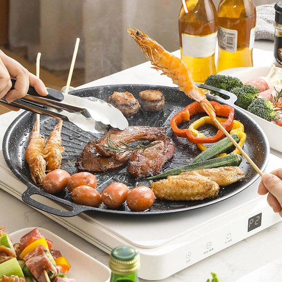 Grillpan - Ronde koekenpan Ovenpan - Buiten koken - Antiaanbaklaag - 30 cm diameter - Zwart — afbeelding 4