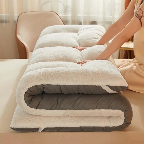 Opvouwbare Matras - Slaapmat Vloermatras - Comfortabel Slapen - Verdikt Lamsfleece - 1.2mX2m - Bruin — afbeelding 2