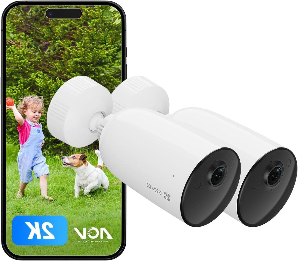 Beveiligingscamera Buiten Wifi - IP Camera Draadloos - Huis Beveiligen - 2K Kleuren Nachtzicht - 2 Stuks - Wit