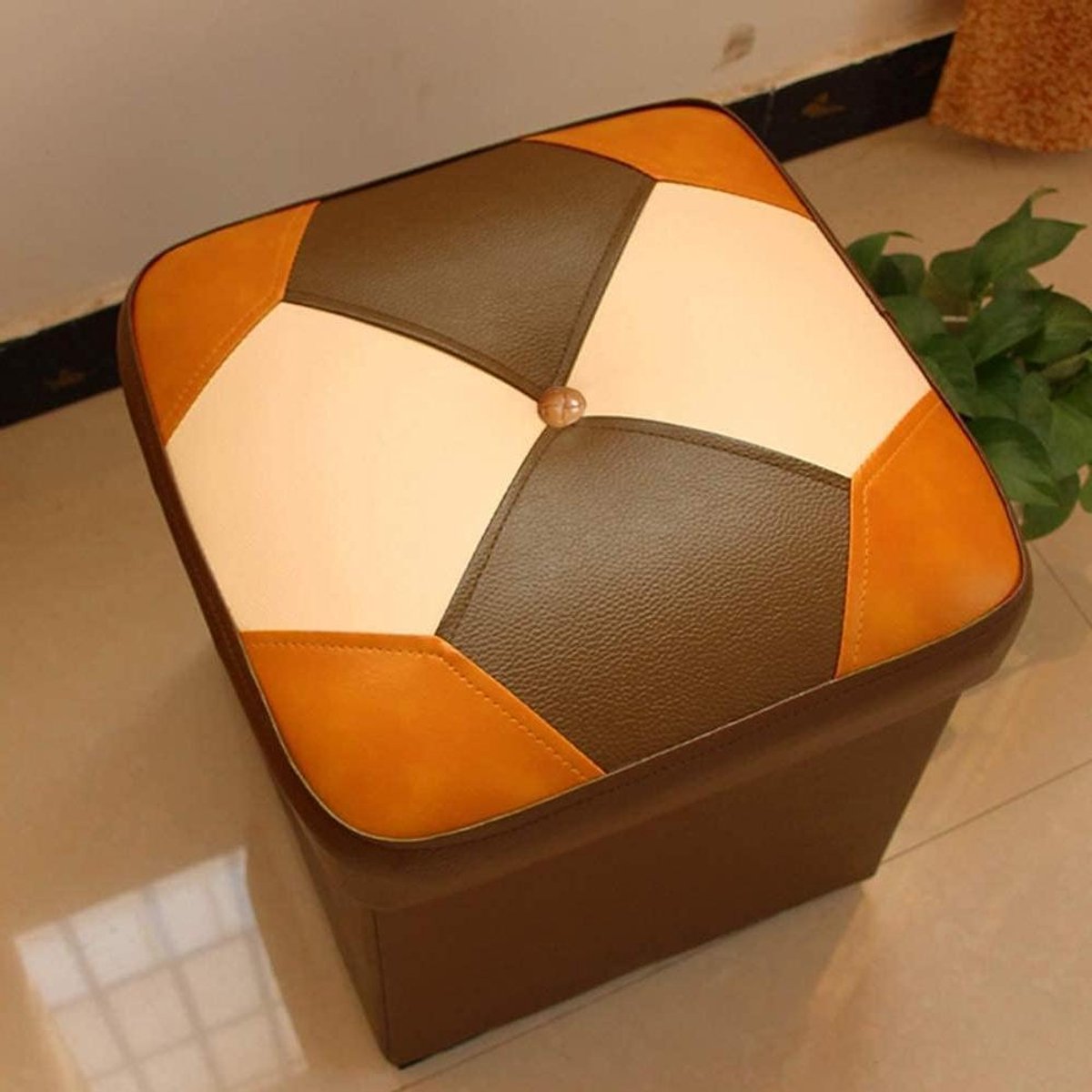Houten Poef - Ottomaanse Voetbank - Voeten Rusten - Massief Houten Frame - 37x37x40cm - Bruin