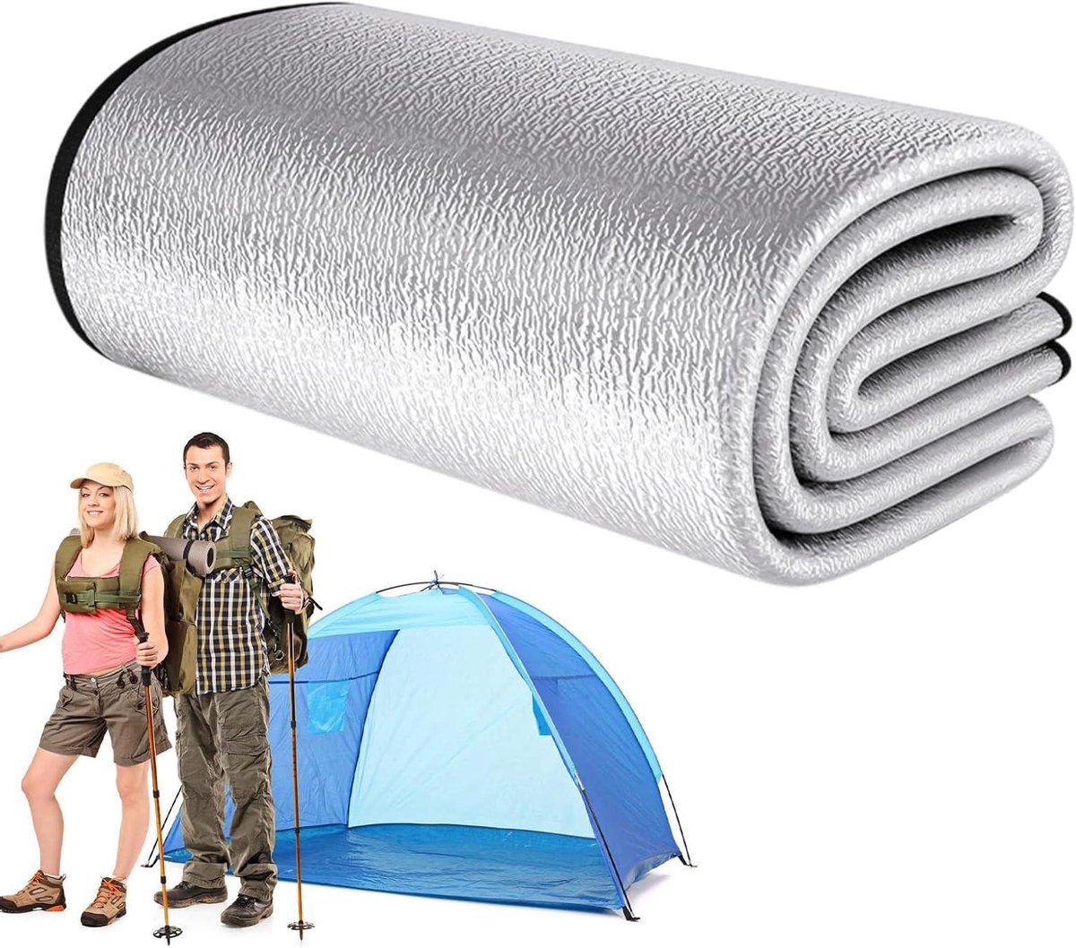 Camping vloermat - waterdicht campingtapijt | aluminiumfolie slaapmat | PVC aluminiumfolie pad | dubbelzijdig deken | isolerende foliedeken met opbergtas voor , wandelen