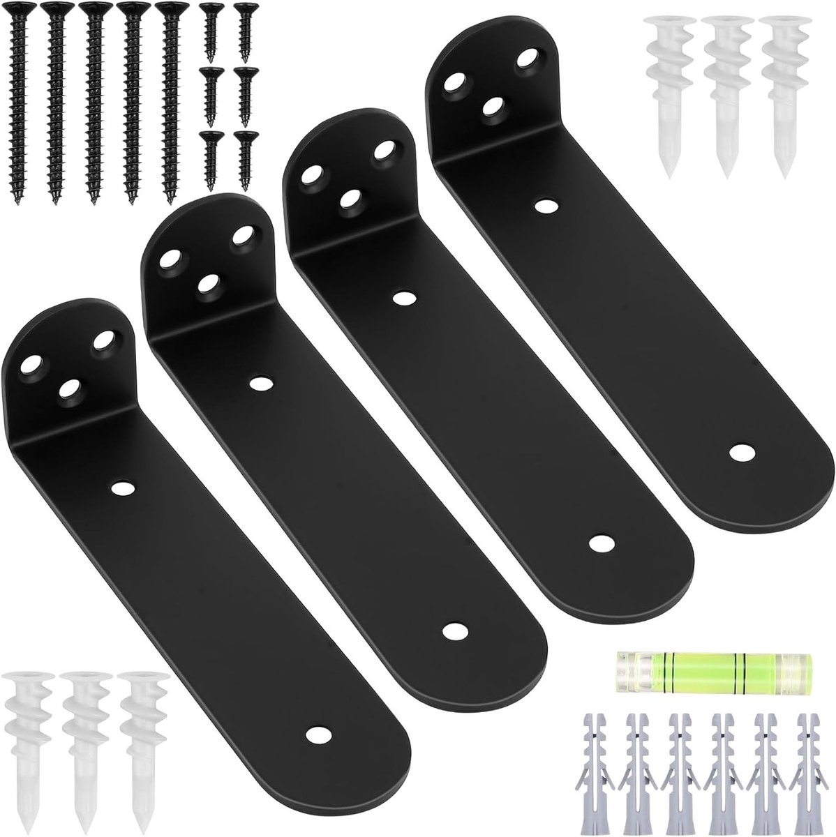 Set van 4 Zwarte Stevige Wandplanken, 16 cm, Wandmontage, Planksteunen voor Thuisgebruik en Kantoor