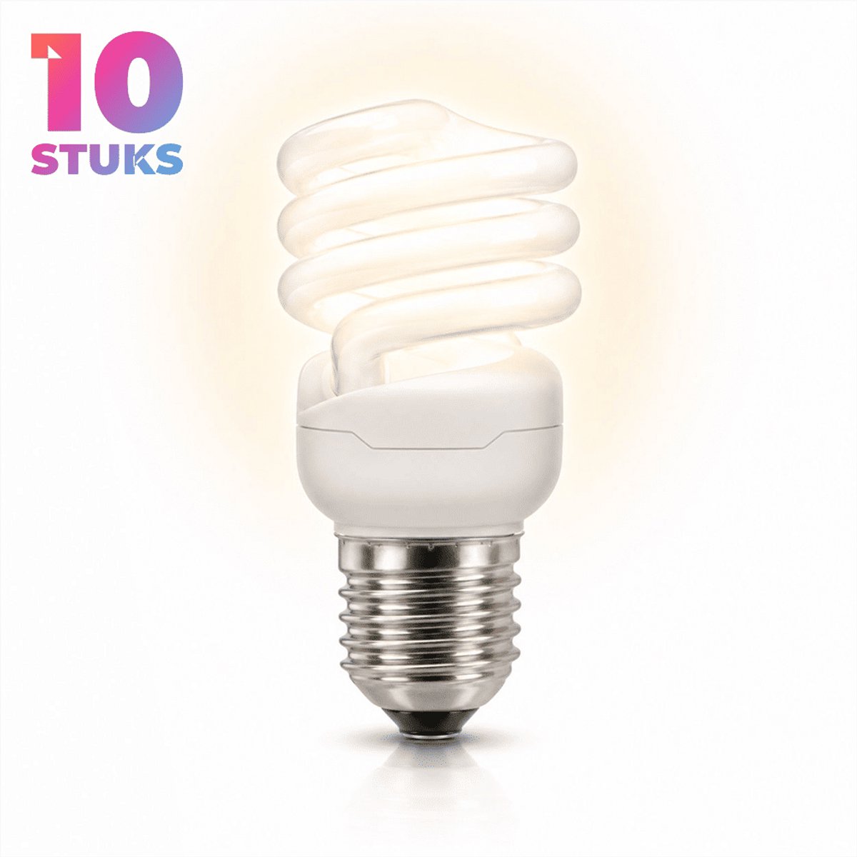 10x Spiraal Spaarlamp E27 - 15W - Daglicht (6500K) - 900 lm - 10 jaar - Niet Dimbaar
