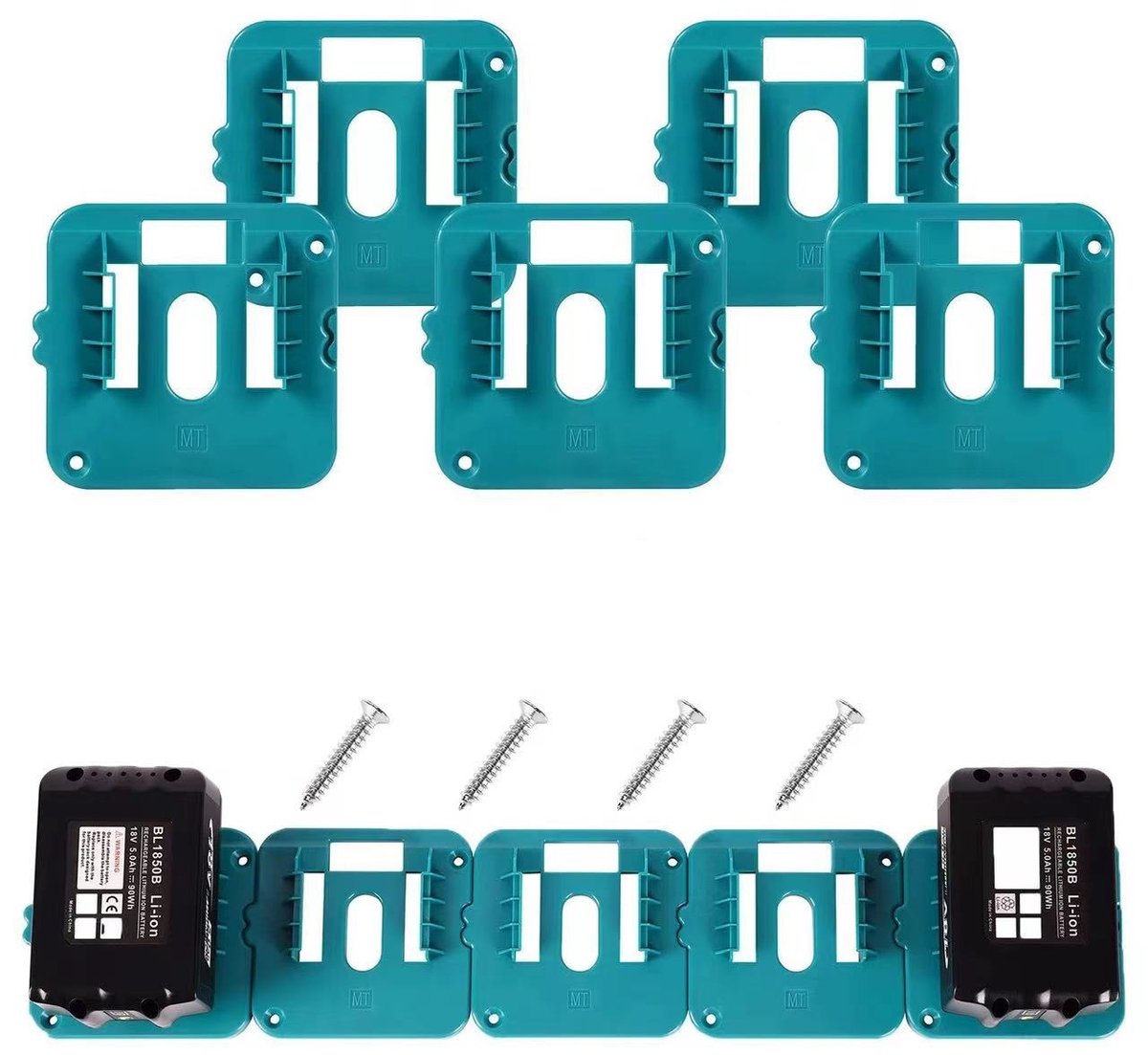 ECTEATOY® Accuhouder - wandmontage - Makita 18V accuhouder - 5 stuks - geschikt voor BL1820, BL1830, BL1840, BL1850, BL1860 - incl. 10 schroeven