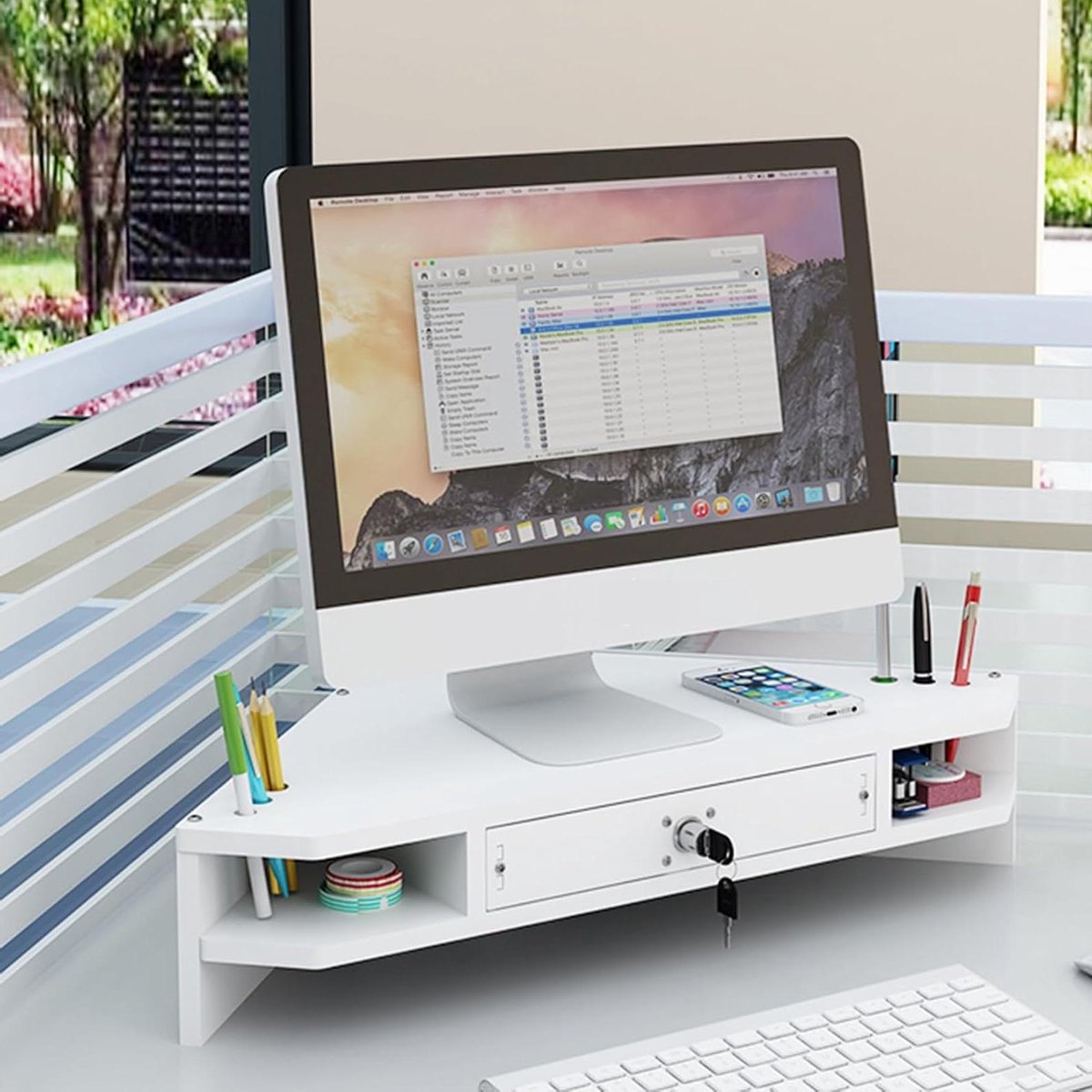 Monitorstandaard Hoek - Bureau Organizer - Bureau Opruimen - Driehoek Ontwerp - 56.2 cm - Wit
