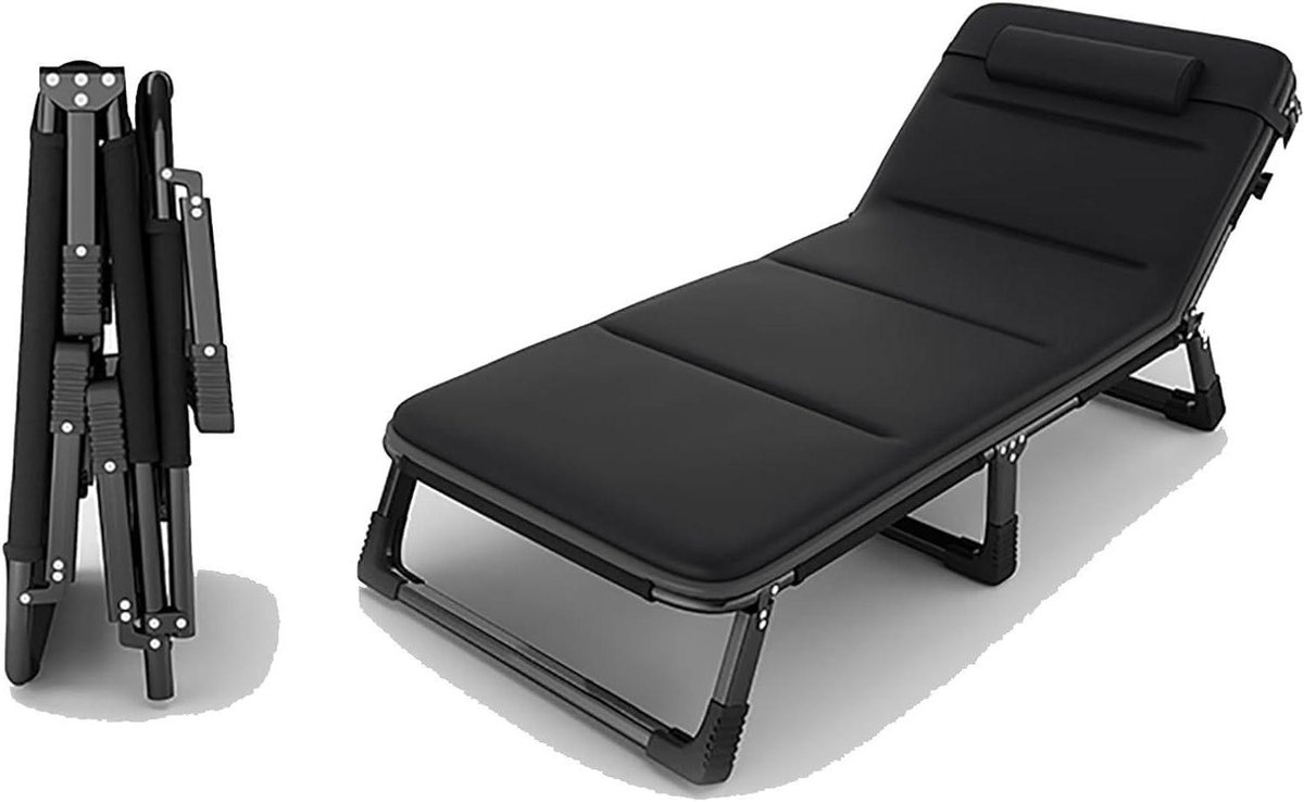 Opklapbed - Logeerbed Campingbed - Comfortabel Slapen - Verstelbare Rugleuning - 194x75x28cm - Zwart