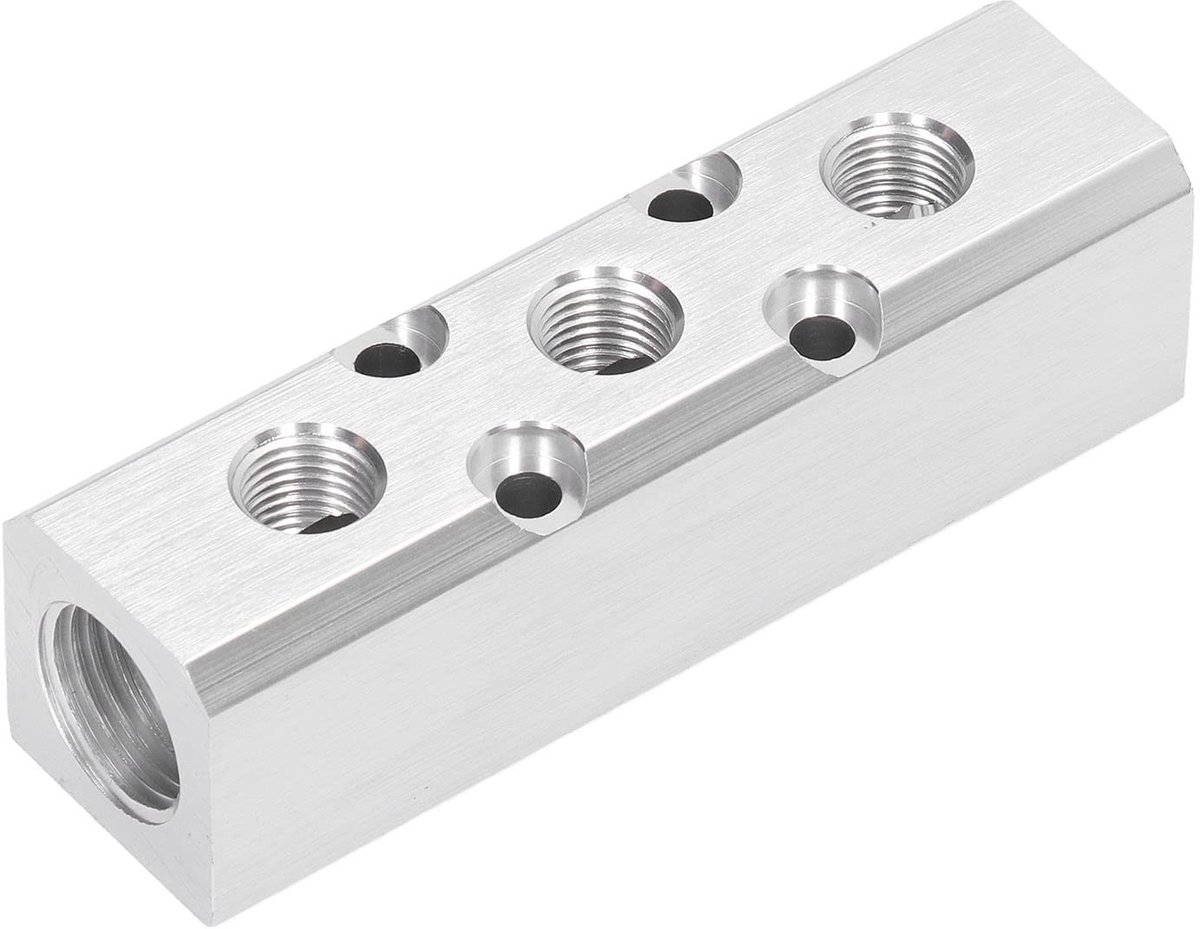 Dailygoody - Pneumatisch Spruitstuk - Luchtverdeelblok - Corrosiebestendig - Zilver - Perslucht - Geschikt voor luchtpompen - 30x30mm