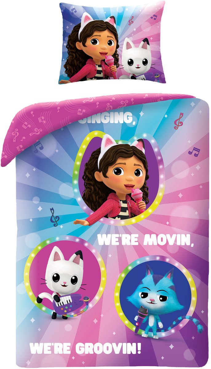 Gabby's poppenhuis Dekbedovertrek Singing - 140 x 200 cm + 65 x 65 cm - Polyester