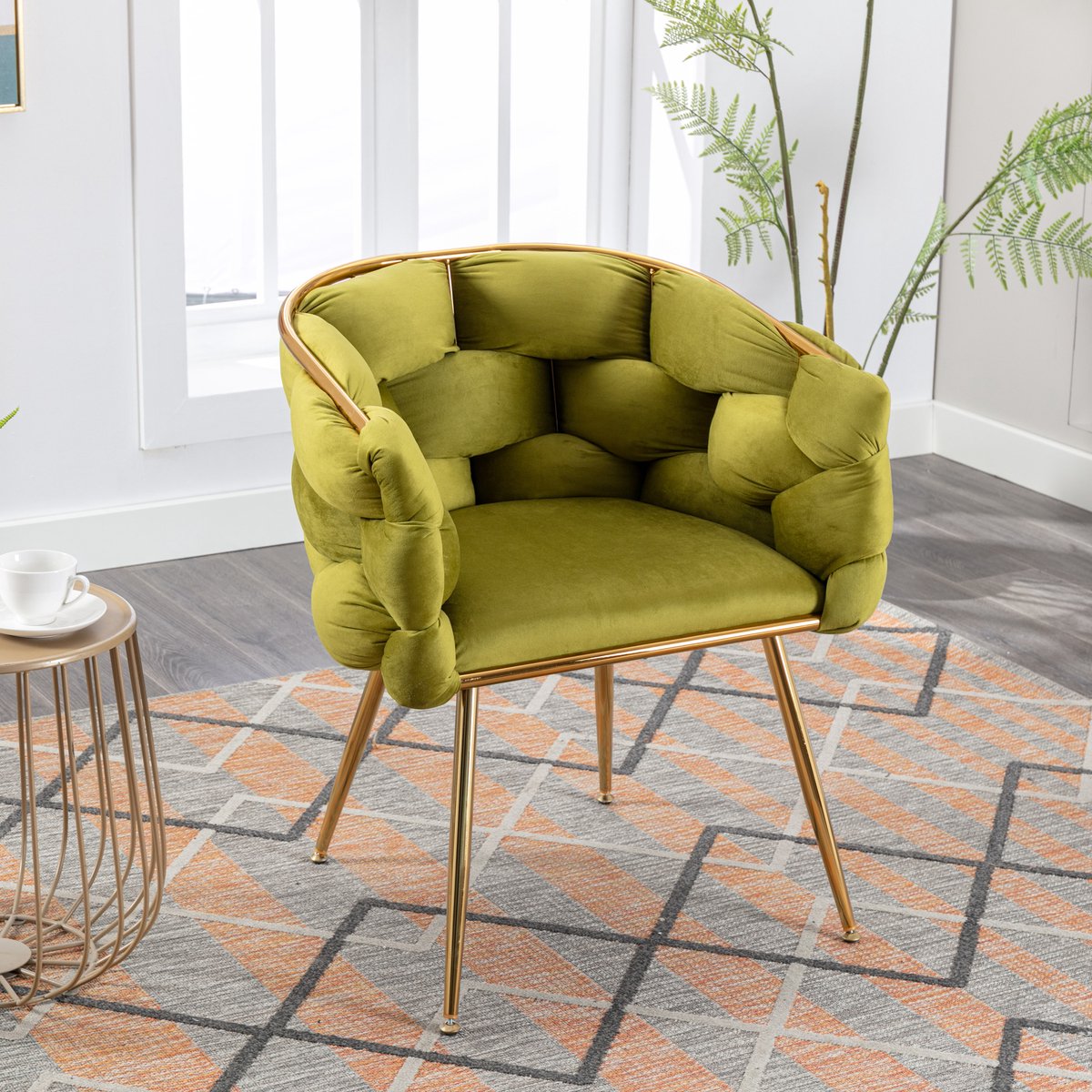 Moderne fauteuil, Loungestoel met vulling en metalen frame, Relaxstoel, TV-stoel voor woonkamer en slaapkamer, b 58 x d 59 x h 75 cm - belastbaar tot 150 kg - Grün