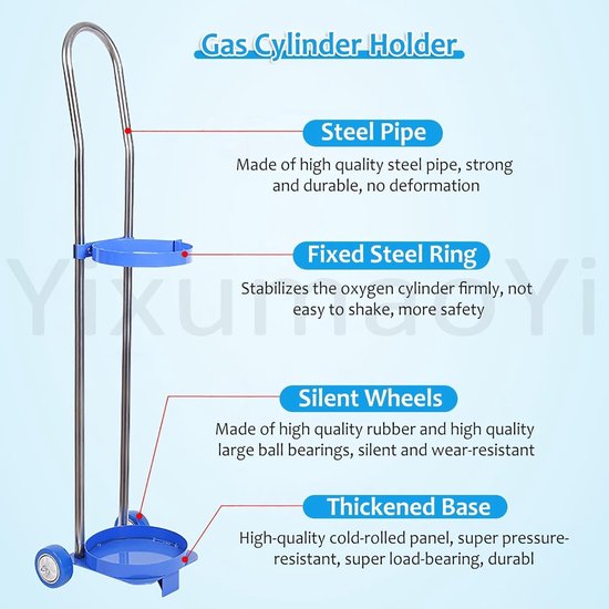 Fleshouder met wielen - Gasflessen trolley - Veilig transport - Stevige stalen constructie - 80 cm hoogte - Blauw — afbeelding 2