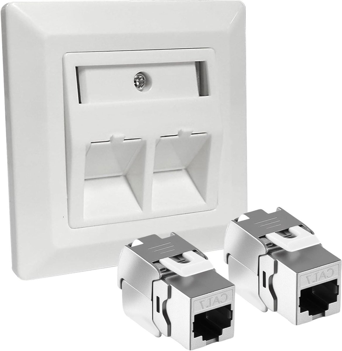 Netwerkdoos Inbouw - LAN Ethernet - Snelle Verbinding - 10 Gbps Snelheid - 2 Poorten - Wit